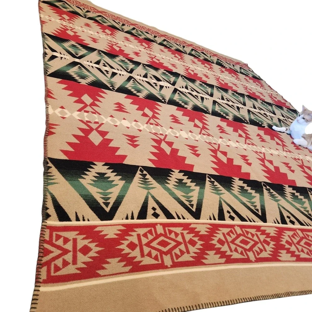 Vtg 80's Ralph Lauren Italian Wool Blanket Southwest Aztec 90x104 Geometric Read